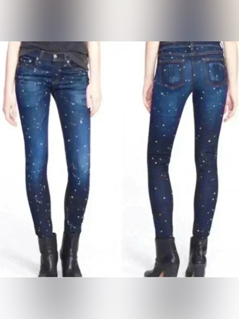 RAG & BONE Blue White Dark Rinse Andfield Splatter Paint Skinny Jeans - Picture 1 of 7
